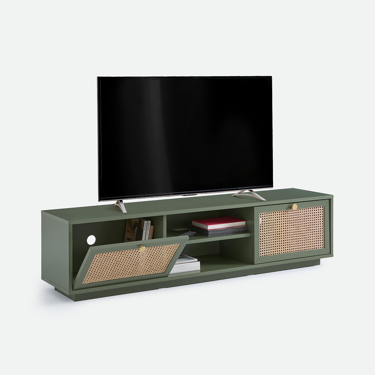 Meuble TV hifi 2 portes 2 niches, PAOLA kaki, LA REDOUTE INTERIEURS