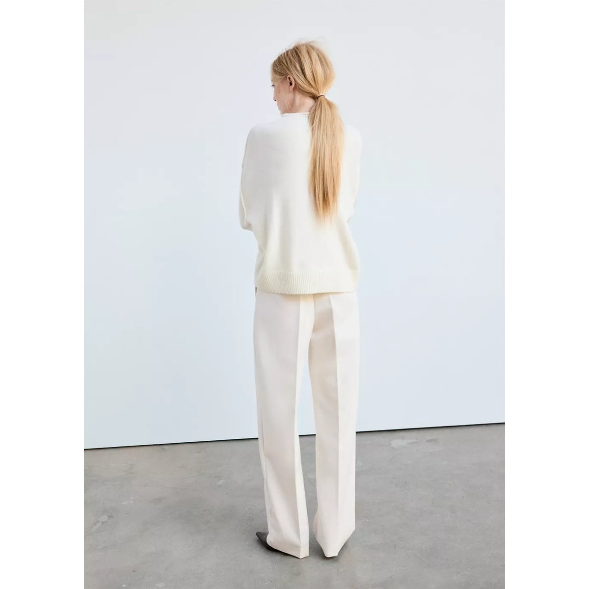 Pantalon droit pinces blanc cassé, MANGO
