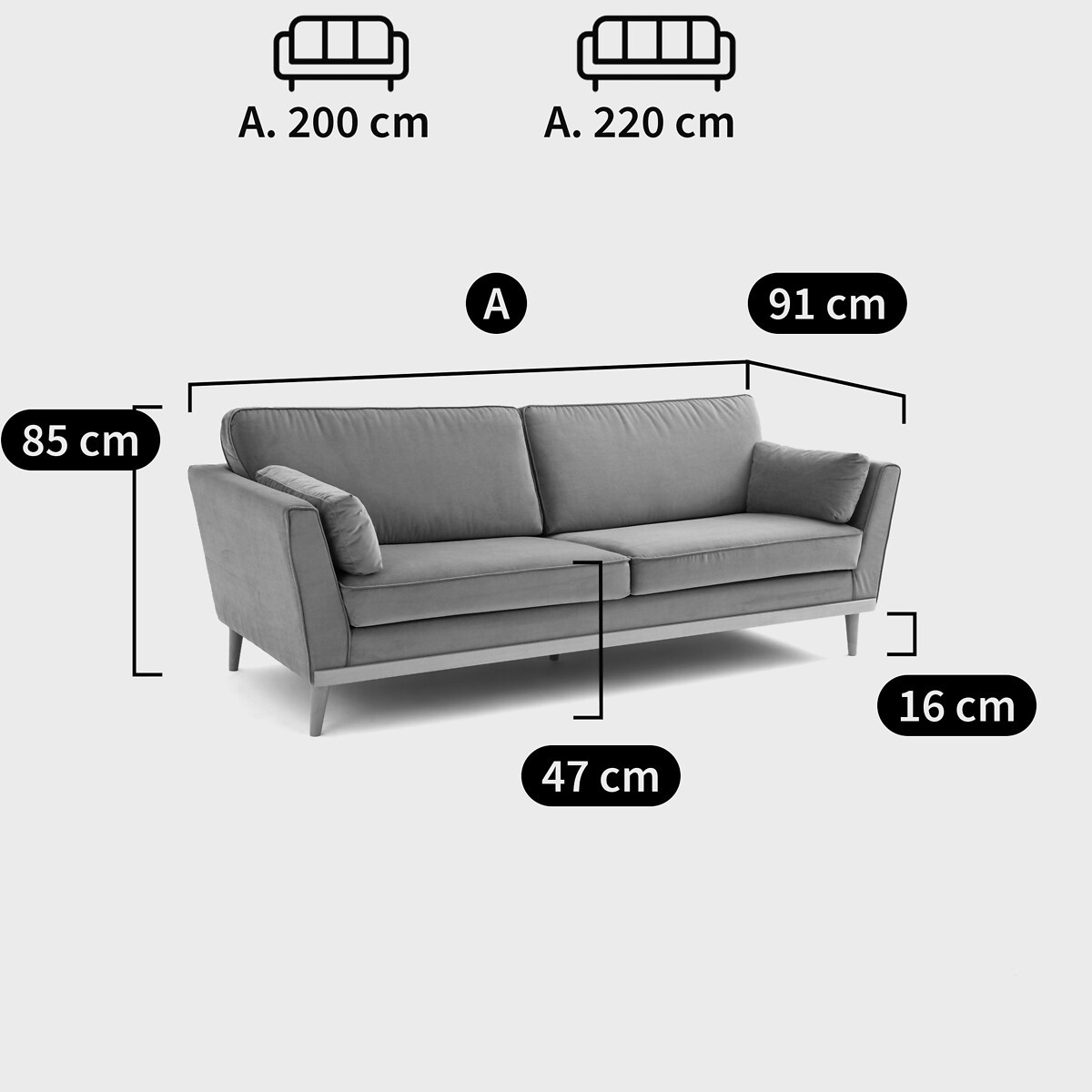Sofa Tasie, 3- oder 4-Sitzer, Samt senfgelb, LA REDOUTE INTERIEURS