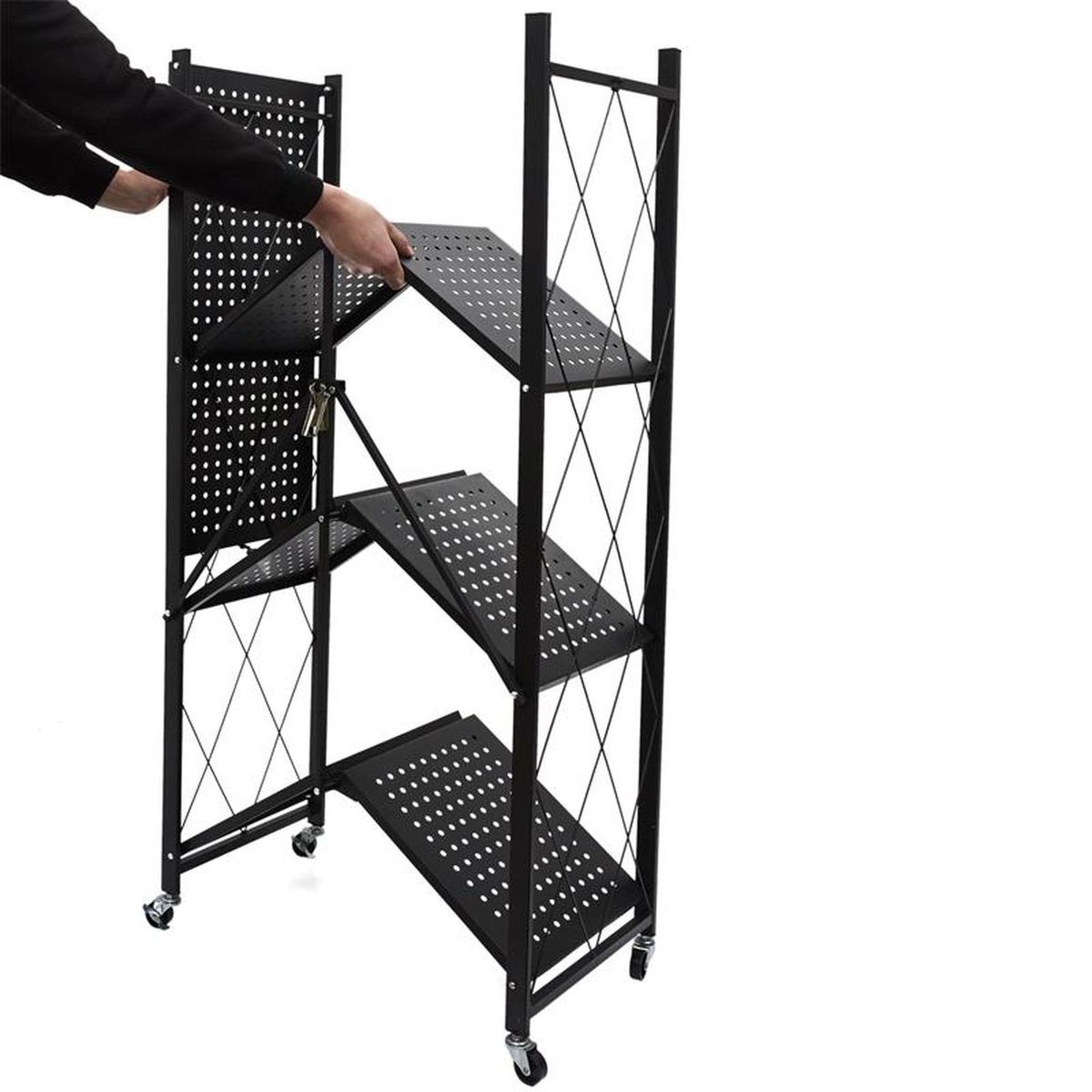 Etagère pliable 4 niveaux en fer et polypropylène noir, TOILINUX