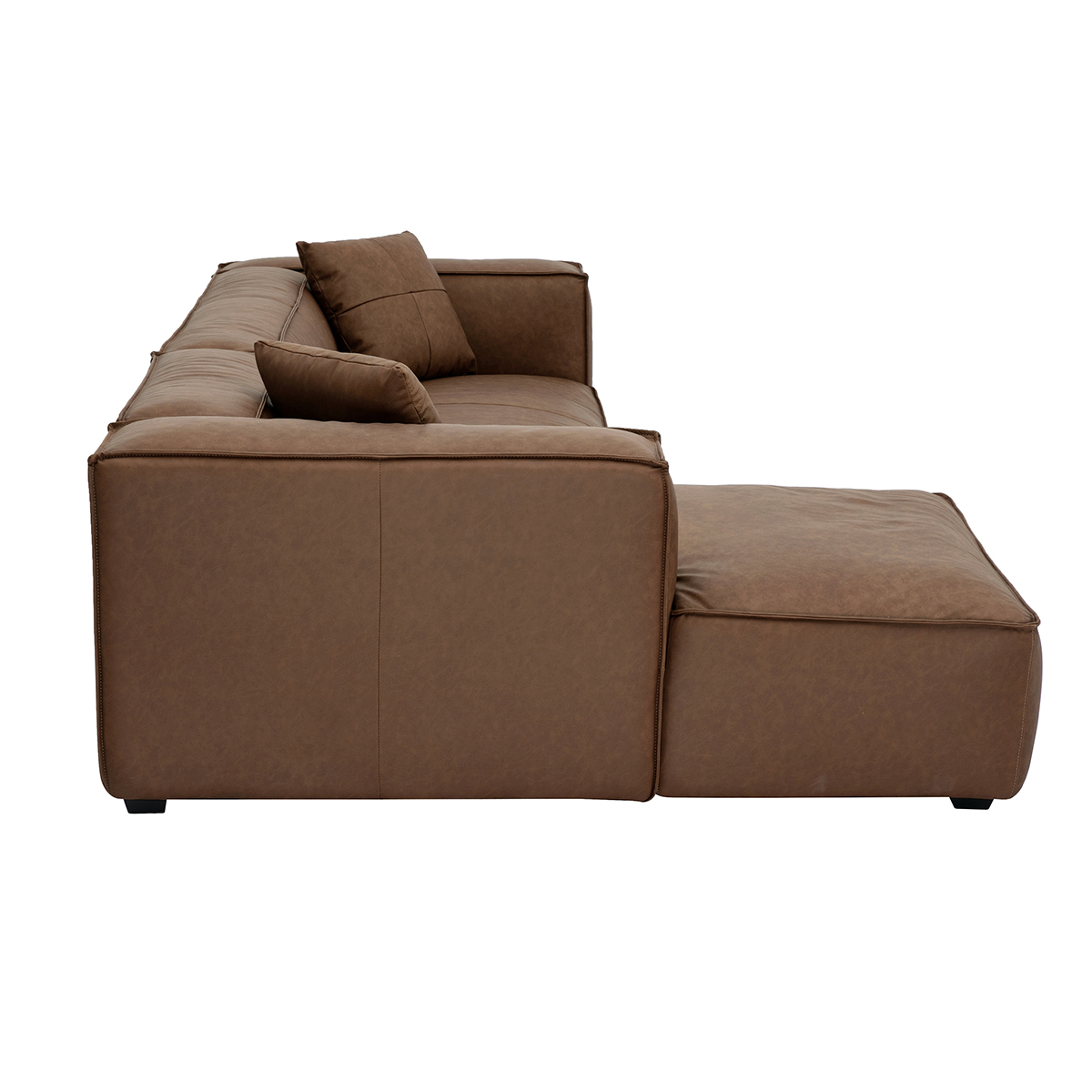Canapé d'angle gauche vintage 4-5 places en cuir marron et bois noir COBAIN marron, MILIBOO