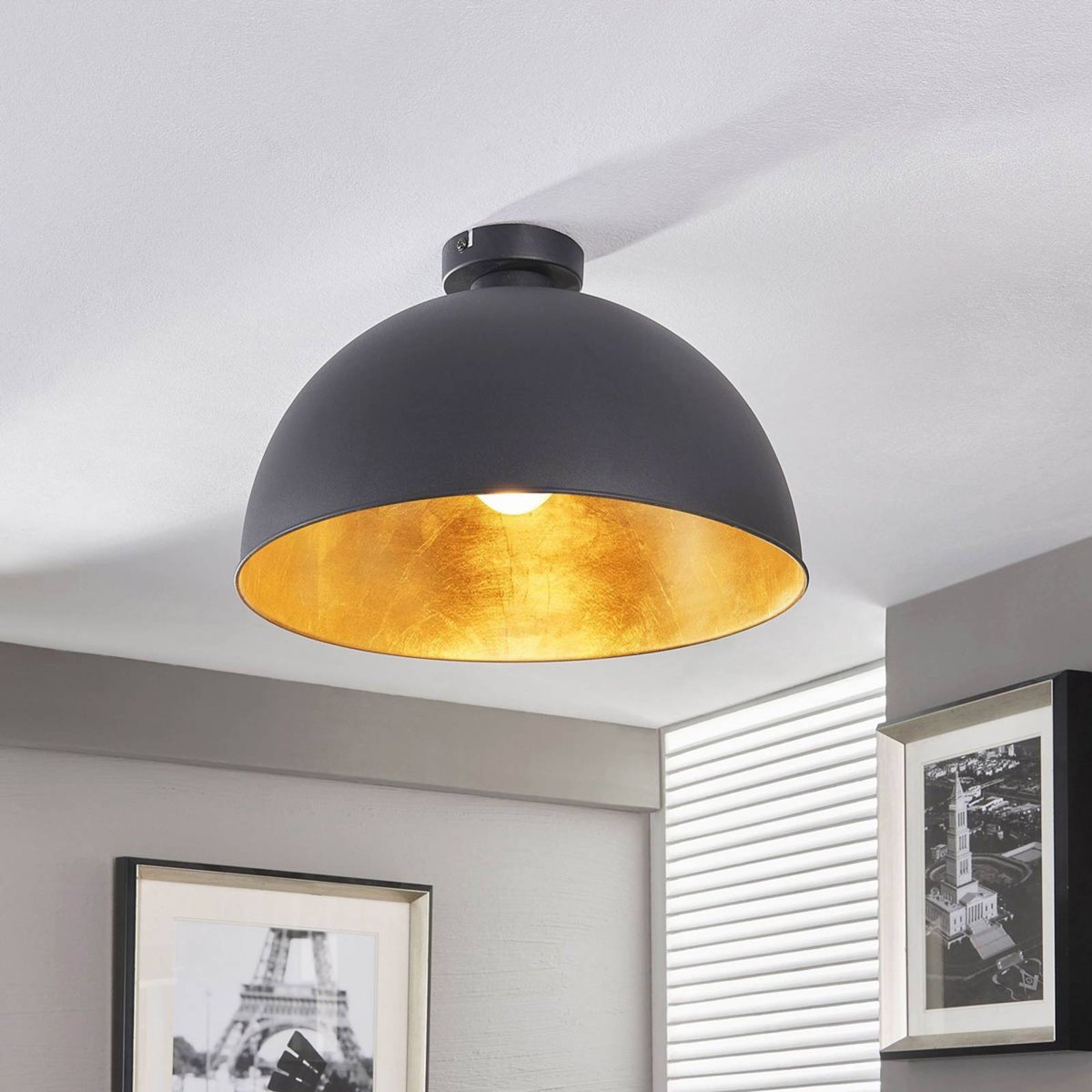 Plafonnier en métal moderne, Lya noir, or mat, LINDBY
