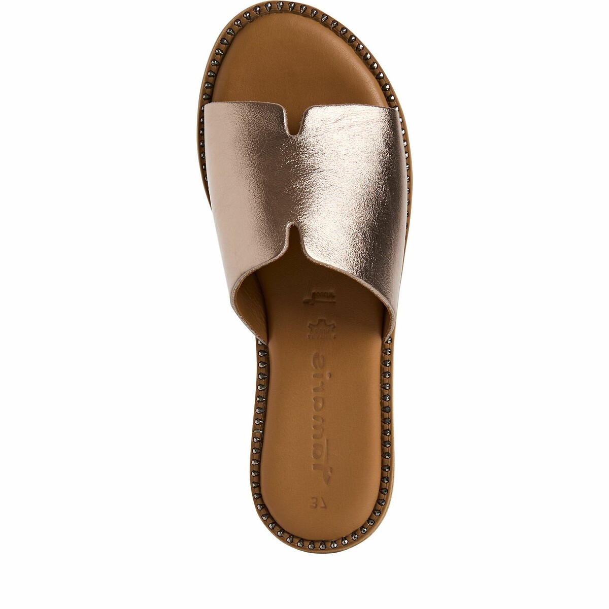 Mules plates en cuir bronze, TAMARIS