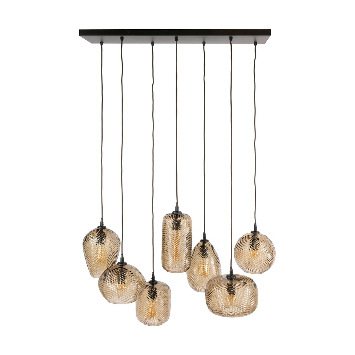 Suspension vintage verre brun fumé chevron 7 lampes NOVA marron, PIER IMPORT