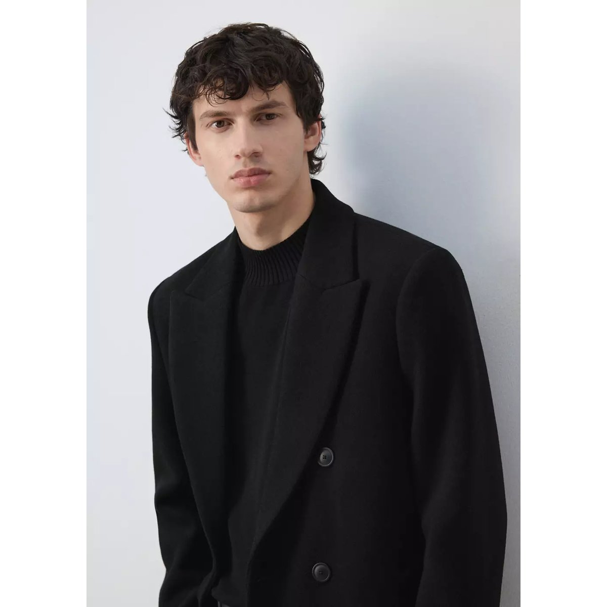 Manteau laine mélangée croisé noir, MANGO MAN