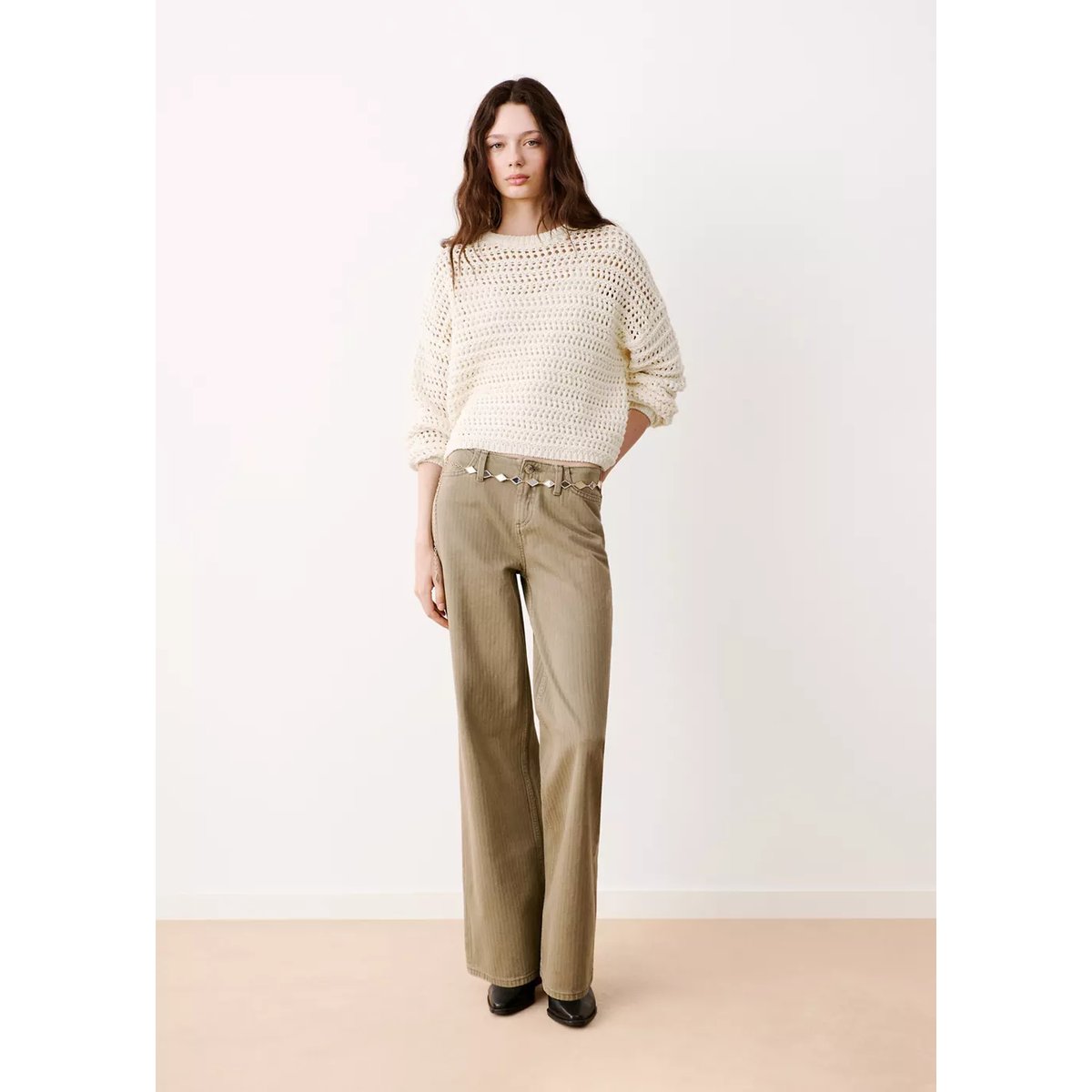 Pull crochet manches longues blanc cassé, MANGO TEEN