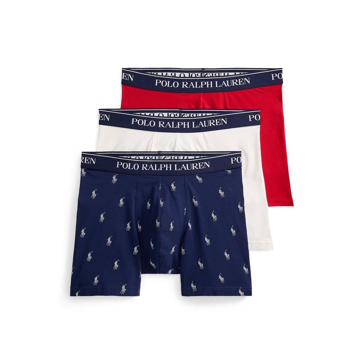 Lot de 3 slips-boxers coton stretch marine + blanc + rouge, POLO RALPH LAUREN