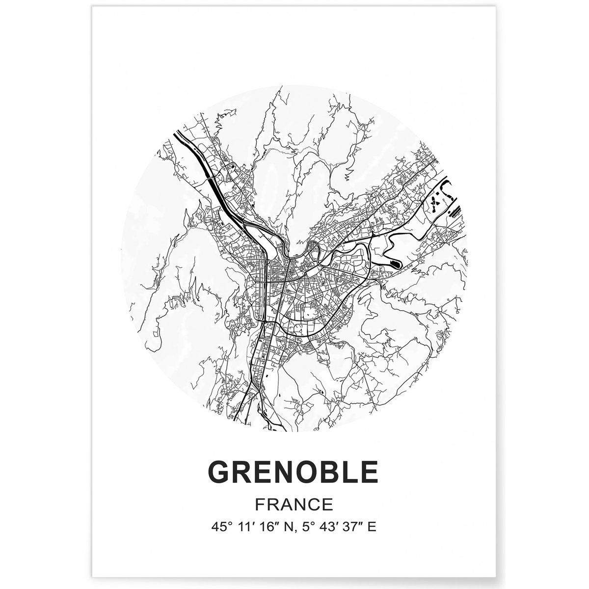 Affiche Carte Grenoble blanc, L'AFFICHERIE