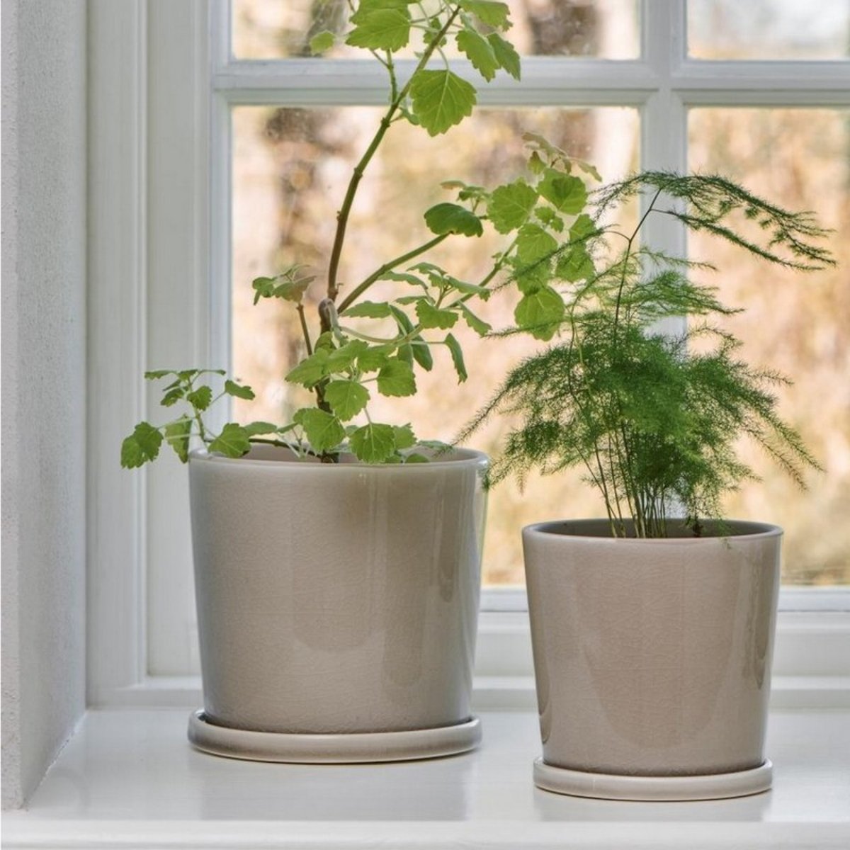Cache-pot sous-coupe grès craquelé beige, IB LAURSEN