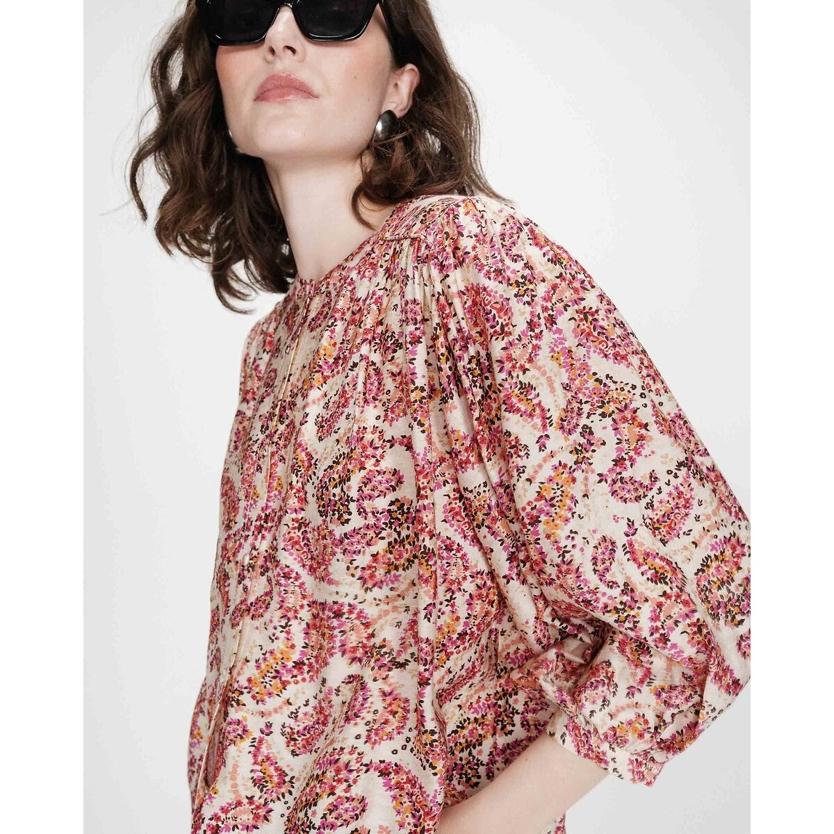 Blusa stampata con maniche 3/4 VEZIA fantasia rosa, GRACE & MILA
