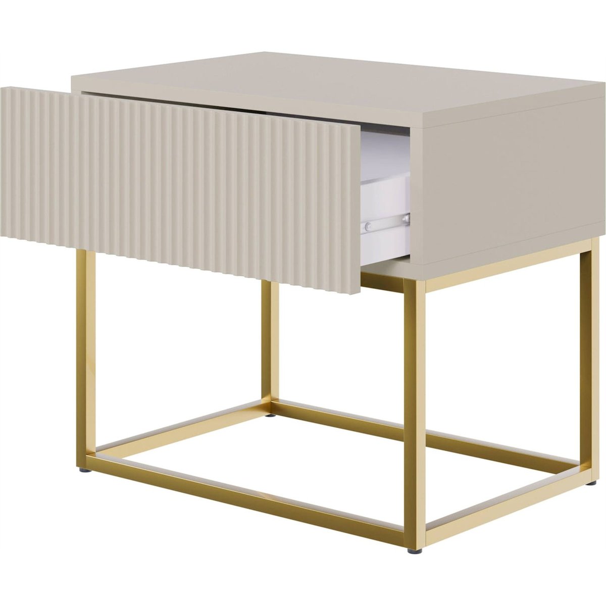 Table de chevet façade rainurée VELDIO beige doré, RECOLLECTION