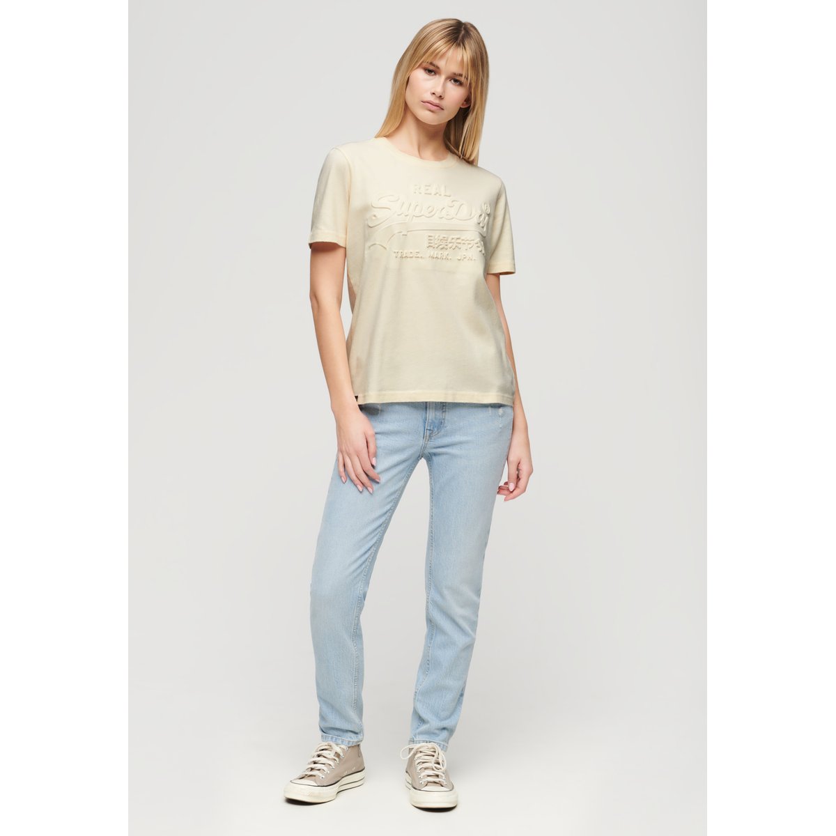 T-shirt décontracté à motif en relief riz blanc, SUPERDRY