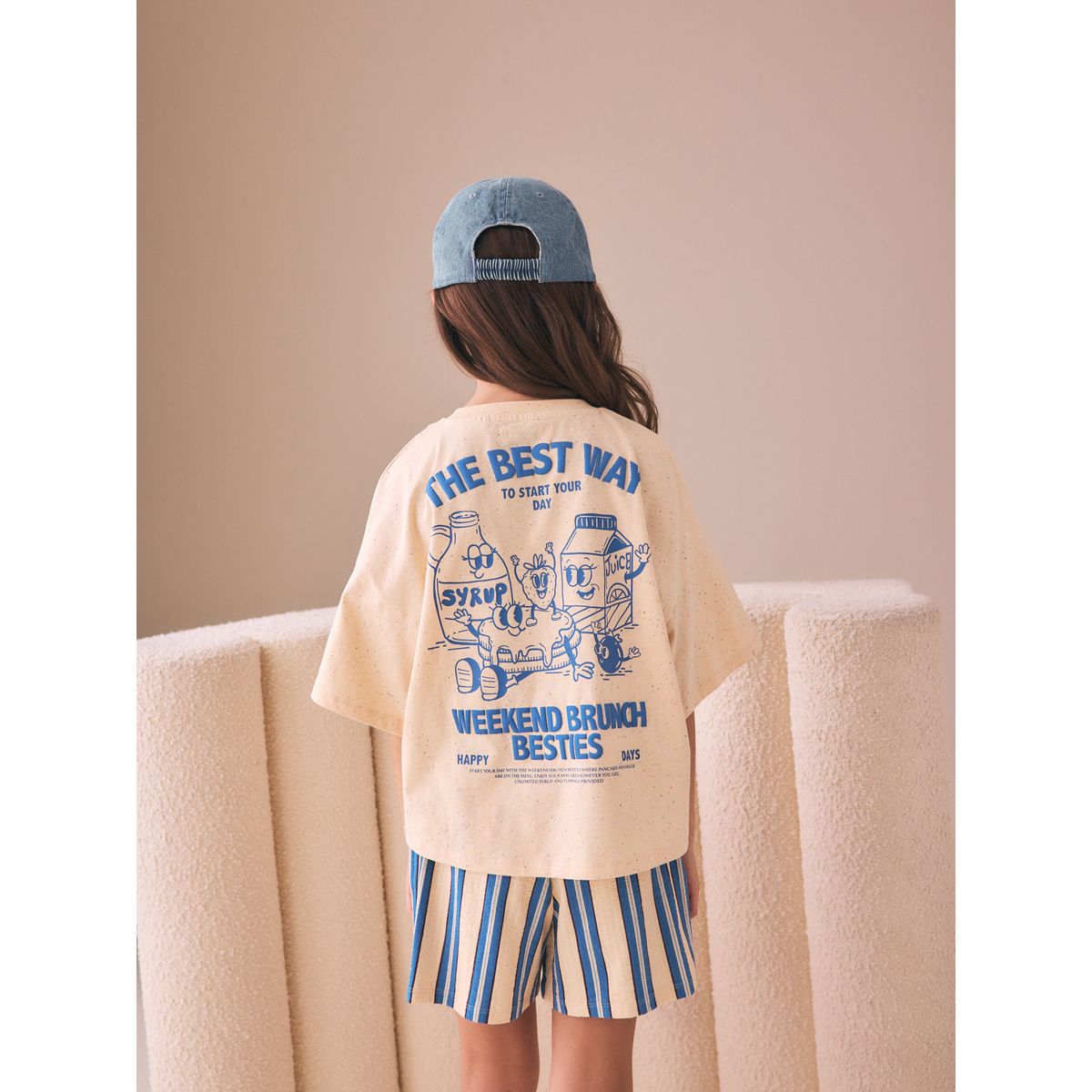 Ensemble t-shirt et short texturé club de petit-déjeuner jaune/bleu, NEXT