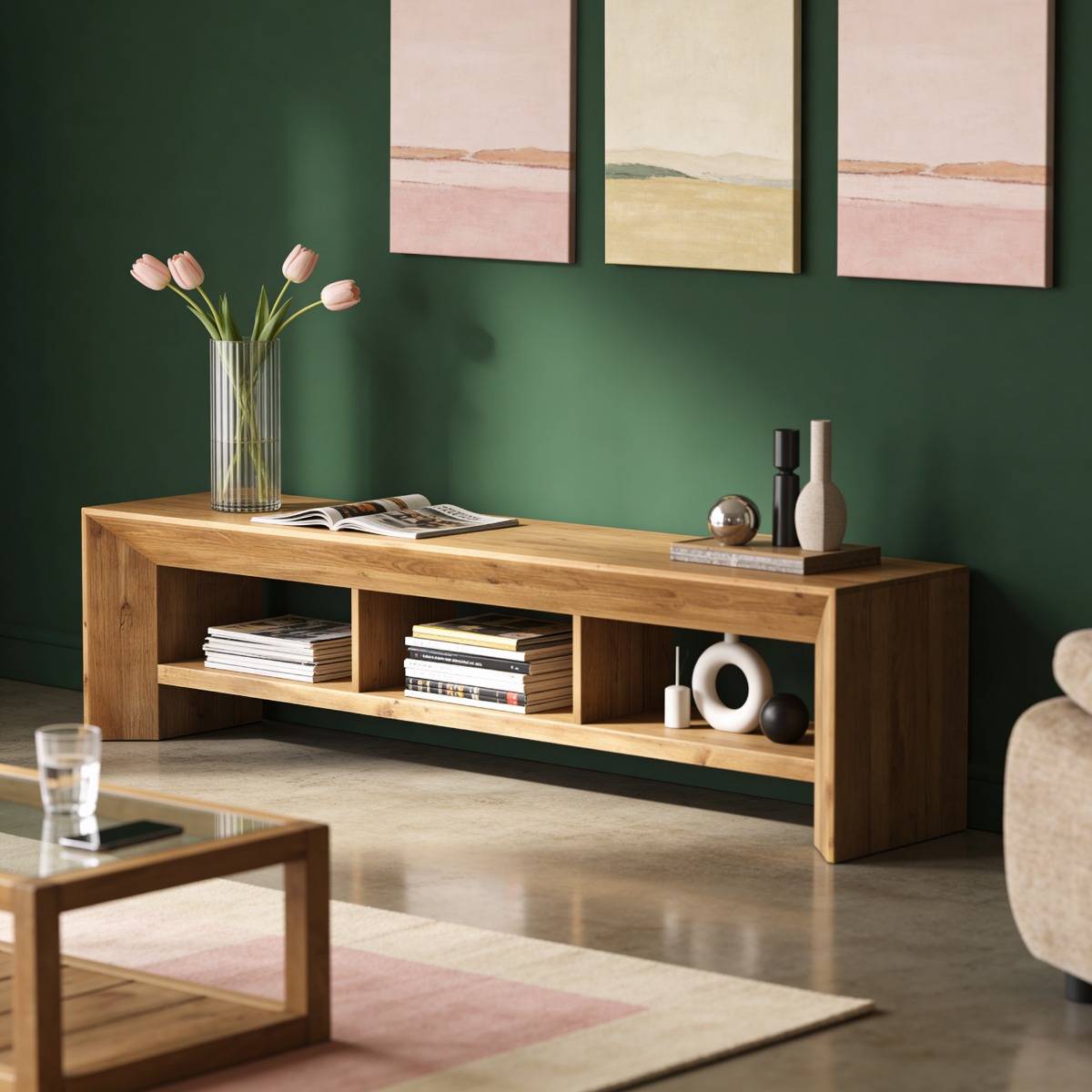 Meuble TV en bois recyclé BLAISE bois clair, MADE IN MEUBLES