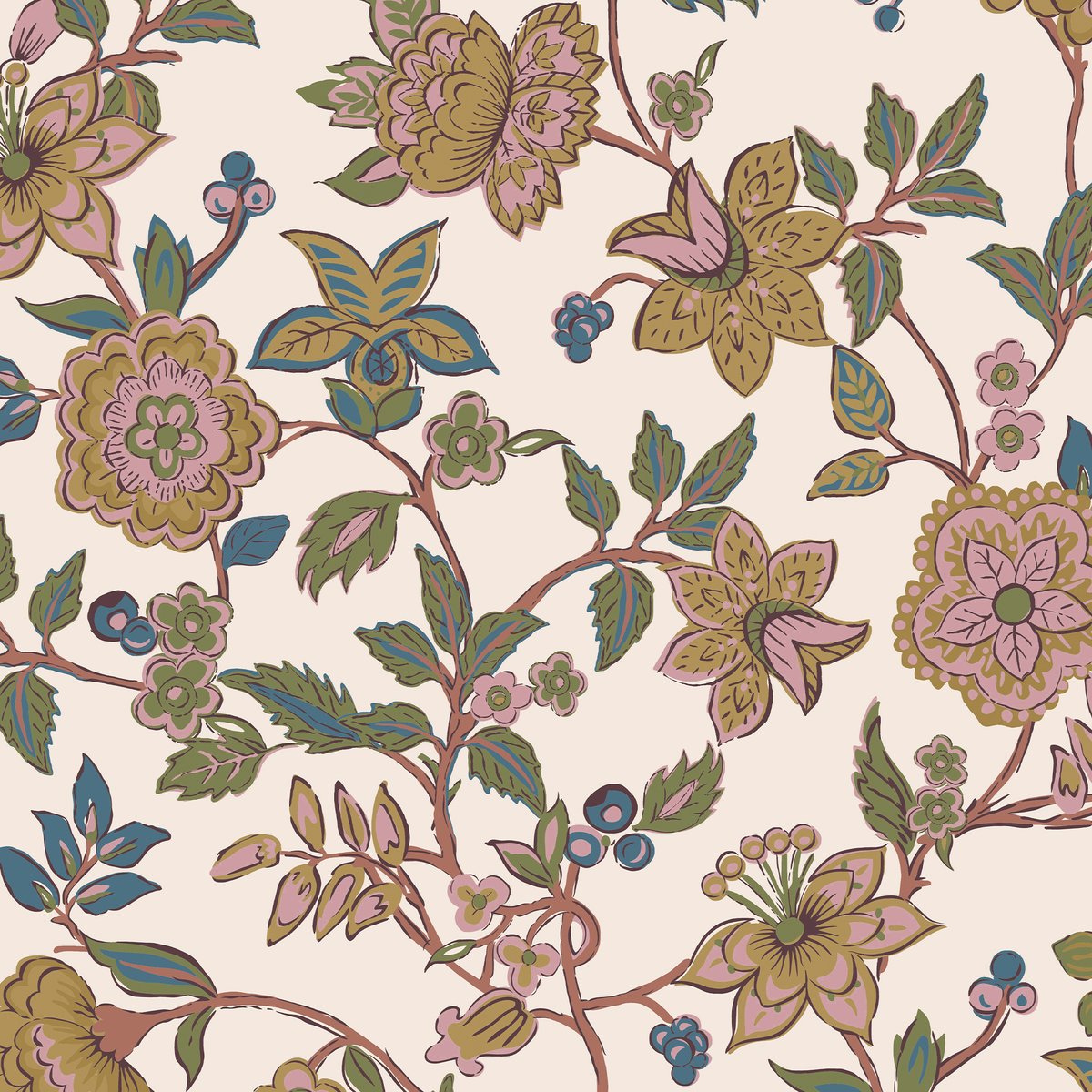 Papier peint Envolée de fleurs jacobines multicolore, JOULES