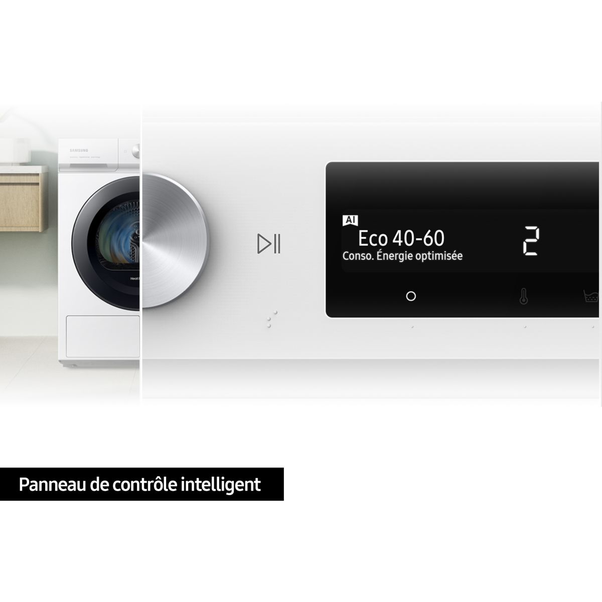 Sèche linge pompe à chaleur DV90BB7445GWS3 - 9kg - Idéal famille & Séchage super rapide & Bespoke AI blanc, SAMSUNG