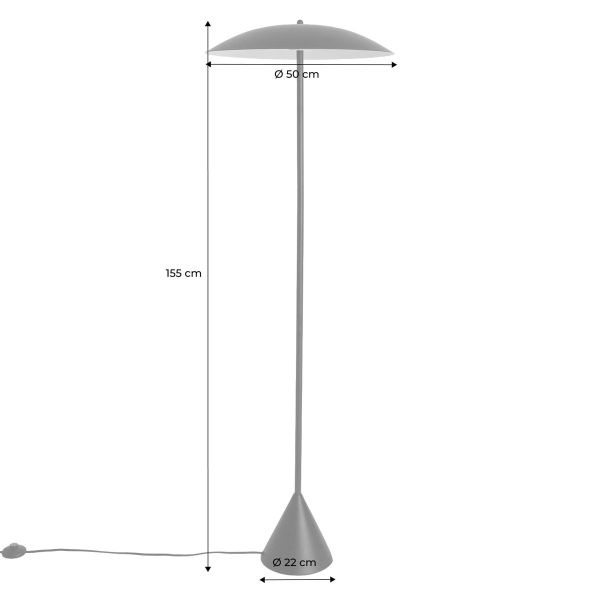 Lampadaire intérieur métal Ø50cm LYSE noir, SWEEEK
