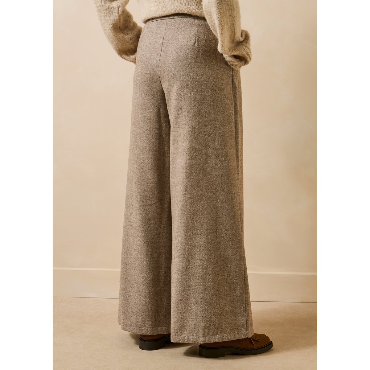 Pantalon oversize en tweed greige, LA FEE MARABOUTEE