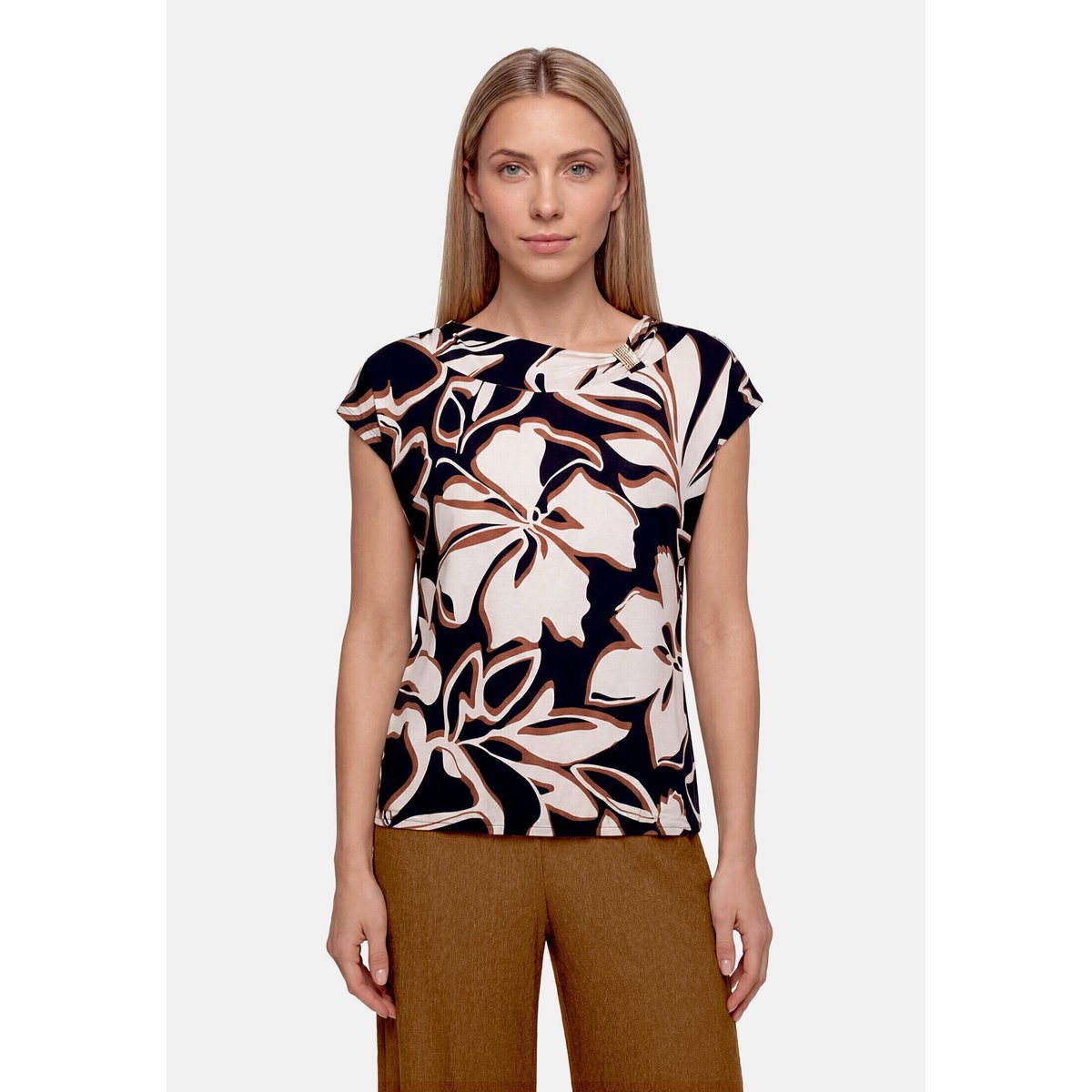 T-shirt à manches courtes à élastique dark blue/brown, BETTY BARCLAY