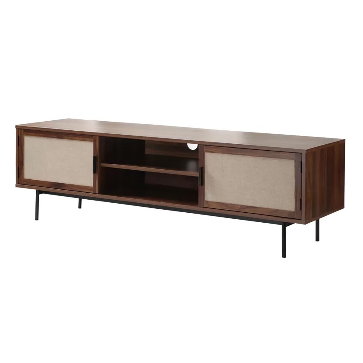 Meuble TV décor noyer avec façades en tissu  L140 cm JETSON bois foncé, CALICOSY
