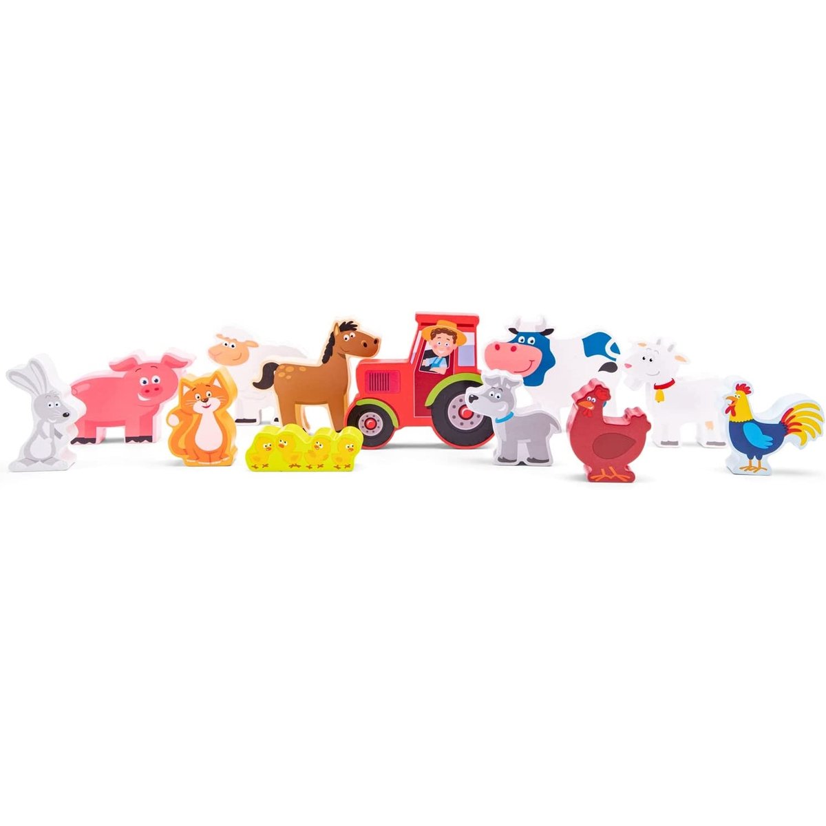 Figurines en bois Animaux Ferme beige, NEW CLASSIC TOYS