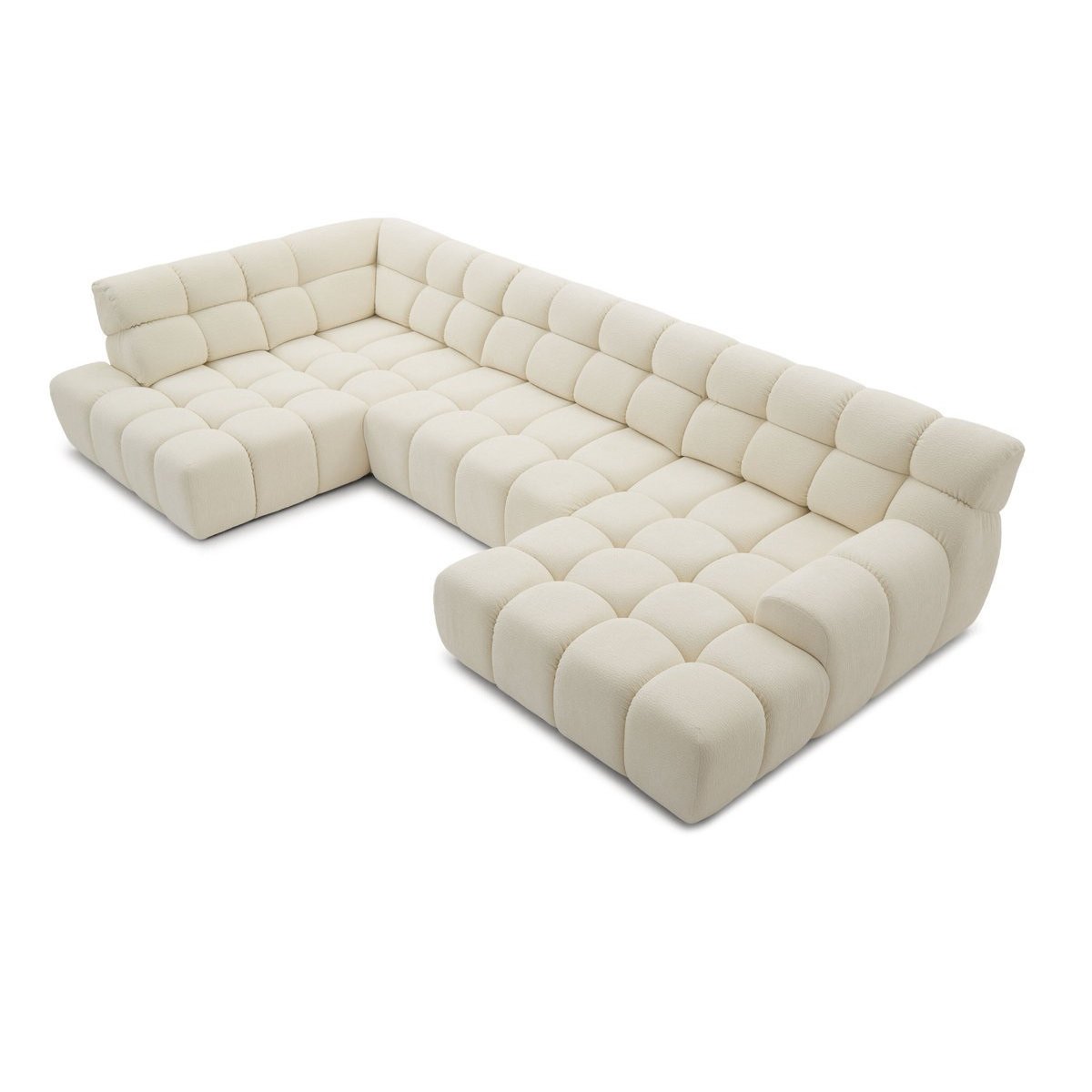 Canapé d'angle convertible 4 places en tissu texturé, ANDRE blanc, BOBOCHIC