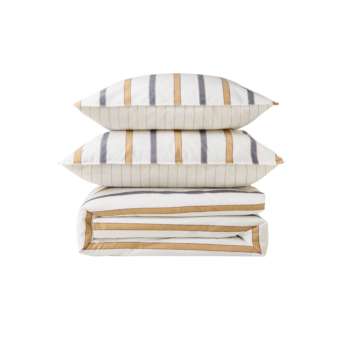Housse de couette coton ORIGINE ivoire rayure bicolore, CARRE BLANC
