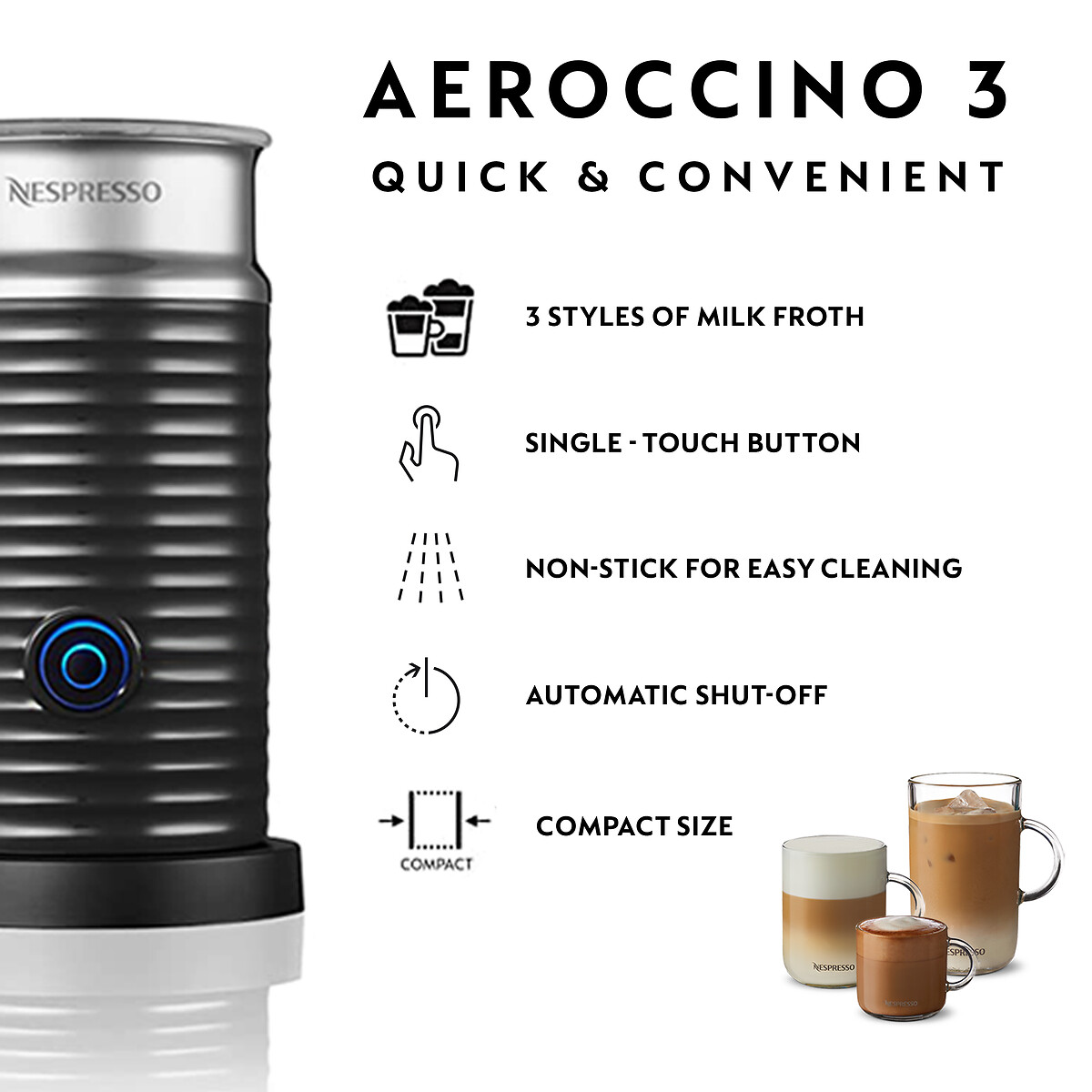 Nespresso by De'longhi Vertuo Next Coffee Pod Machine with Aeroccino white, NESPRESSO