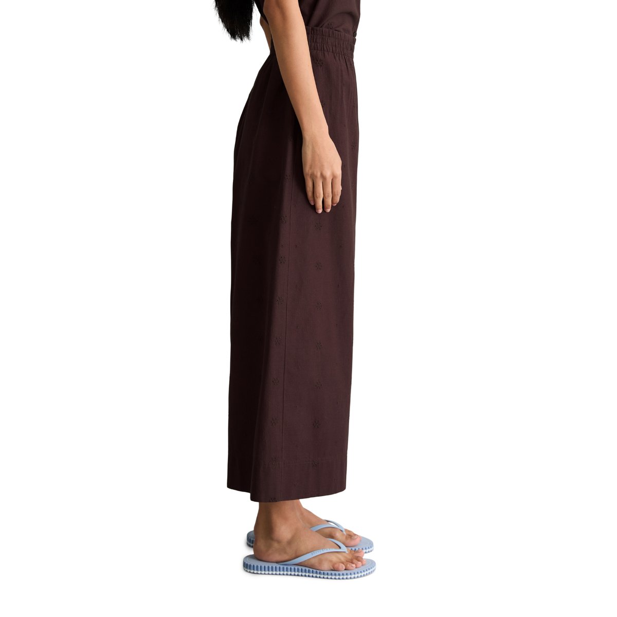 Pantalon large Broderie-Anglaise en pur coton bio dunkelrot, MARC O’POLO DENIM