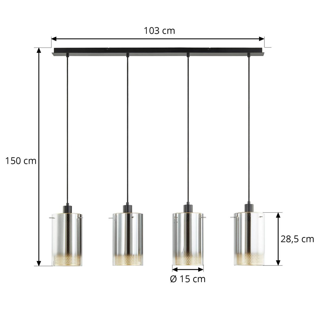 Suspension en verre moderne, Sterzy anthracite, or, LUCANDE