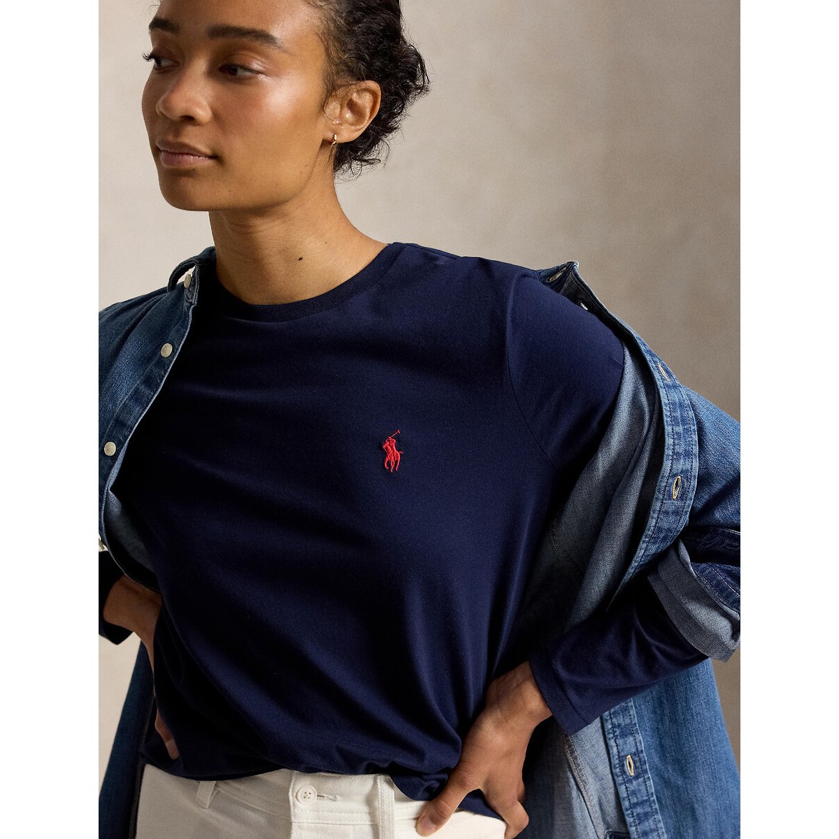 T-shirt col rond à manches longues marine, POLO RALPH LAUREN