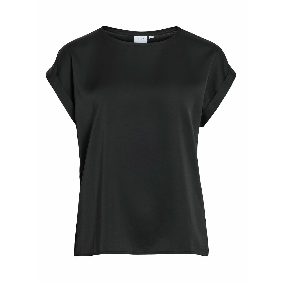 Camiseta satinada, cuello redondo negro, VILA