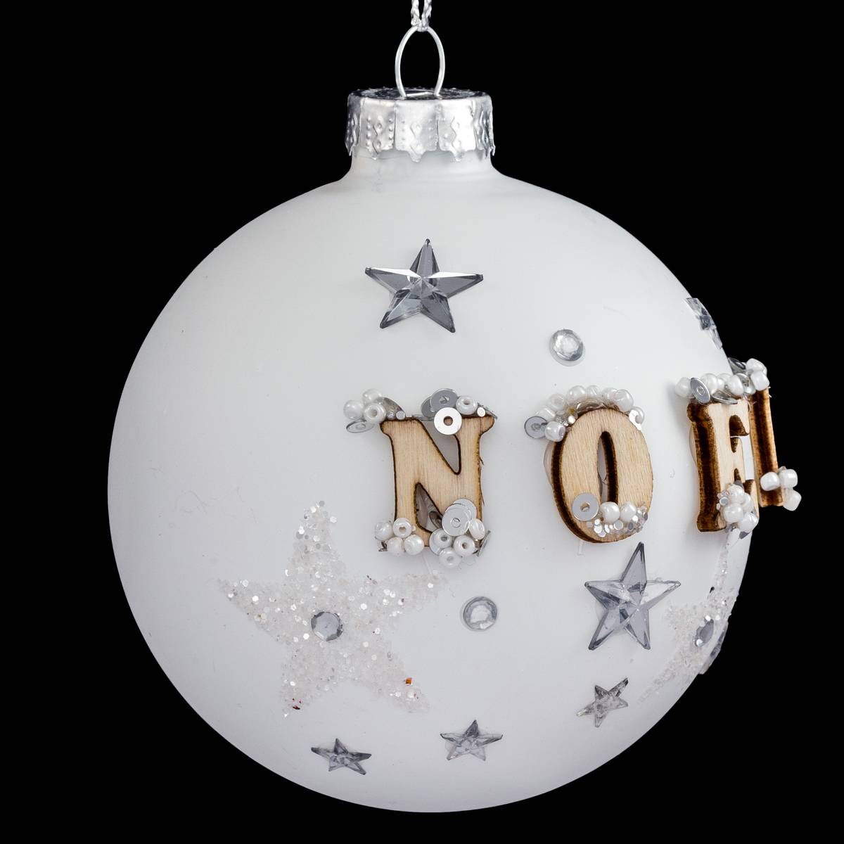 Boule noël et étoile 8 cm verre blanc, FEERIC LIGHTS & CHRISTMAS