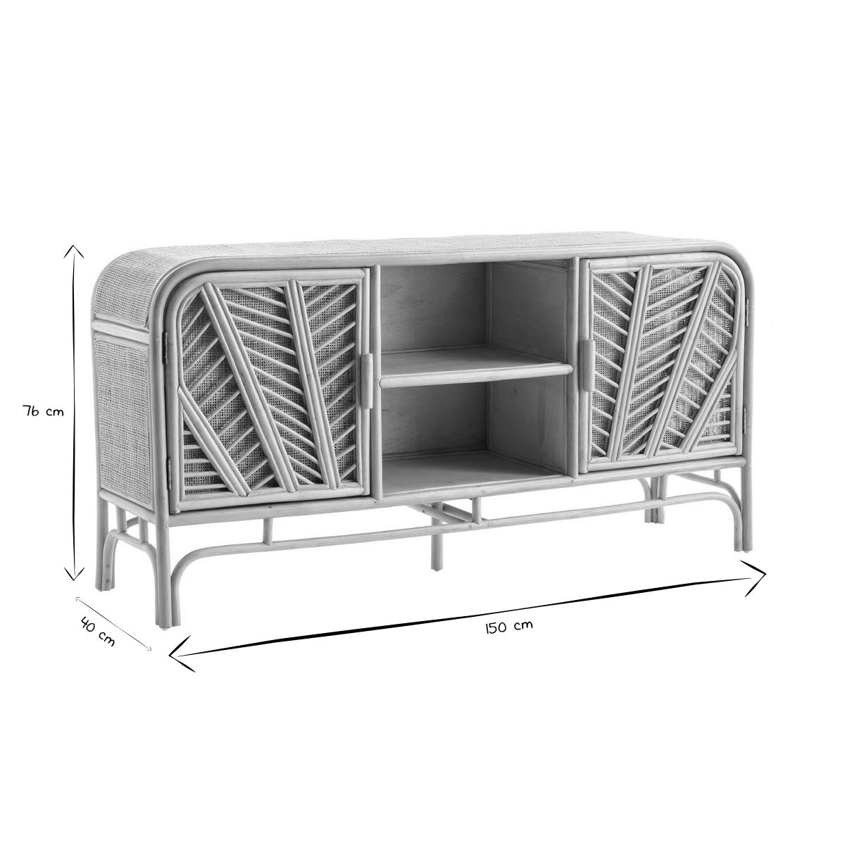 Buffet vintage en rotin 2 portes L150 cm GALON marron clair, MILIBOO