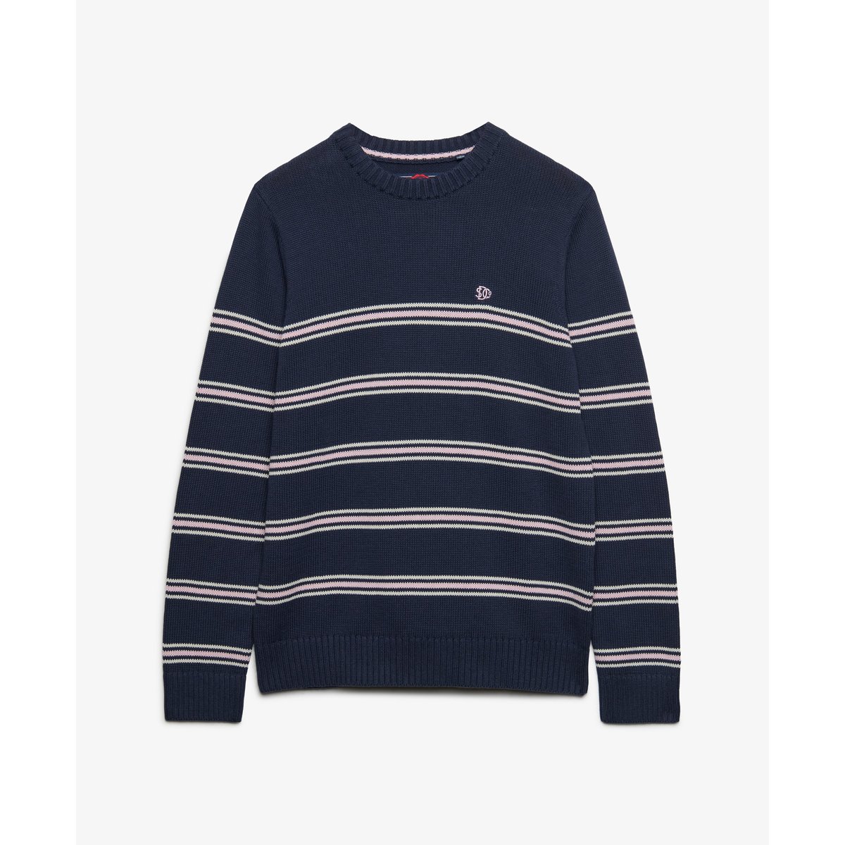 Pull Rayé en Coton Coupe Ajustée marine standard/rayure rose, SUPERDRY
