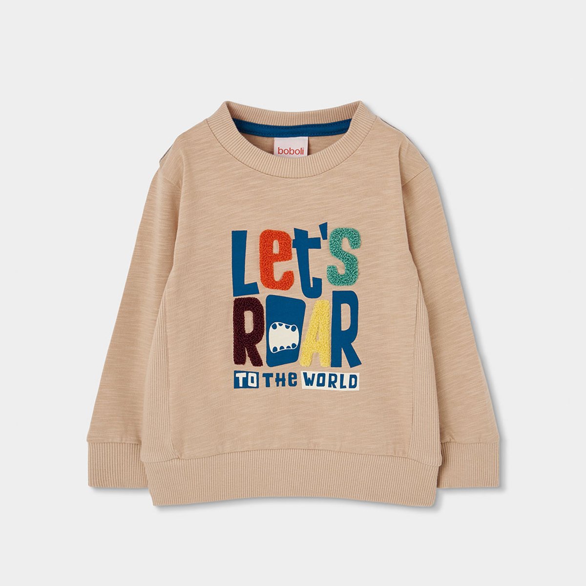 Sweat-shirt garçon maille imprimé lettres beige, BOBOLI
