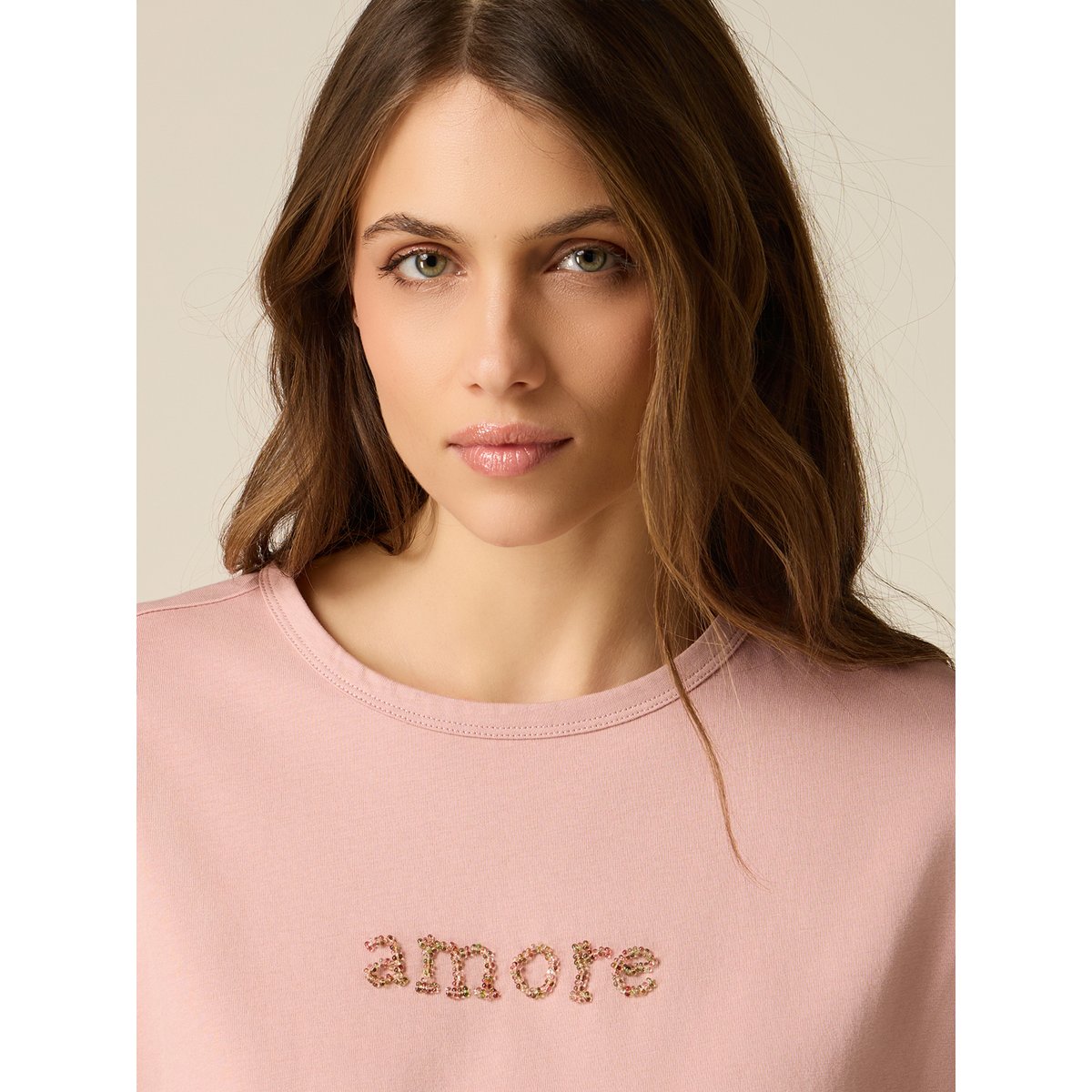 T-shirt avec broderie lettrage rose, OLTRE