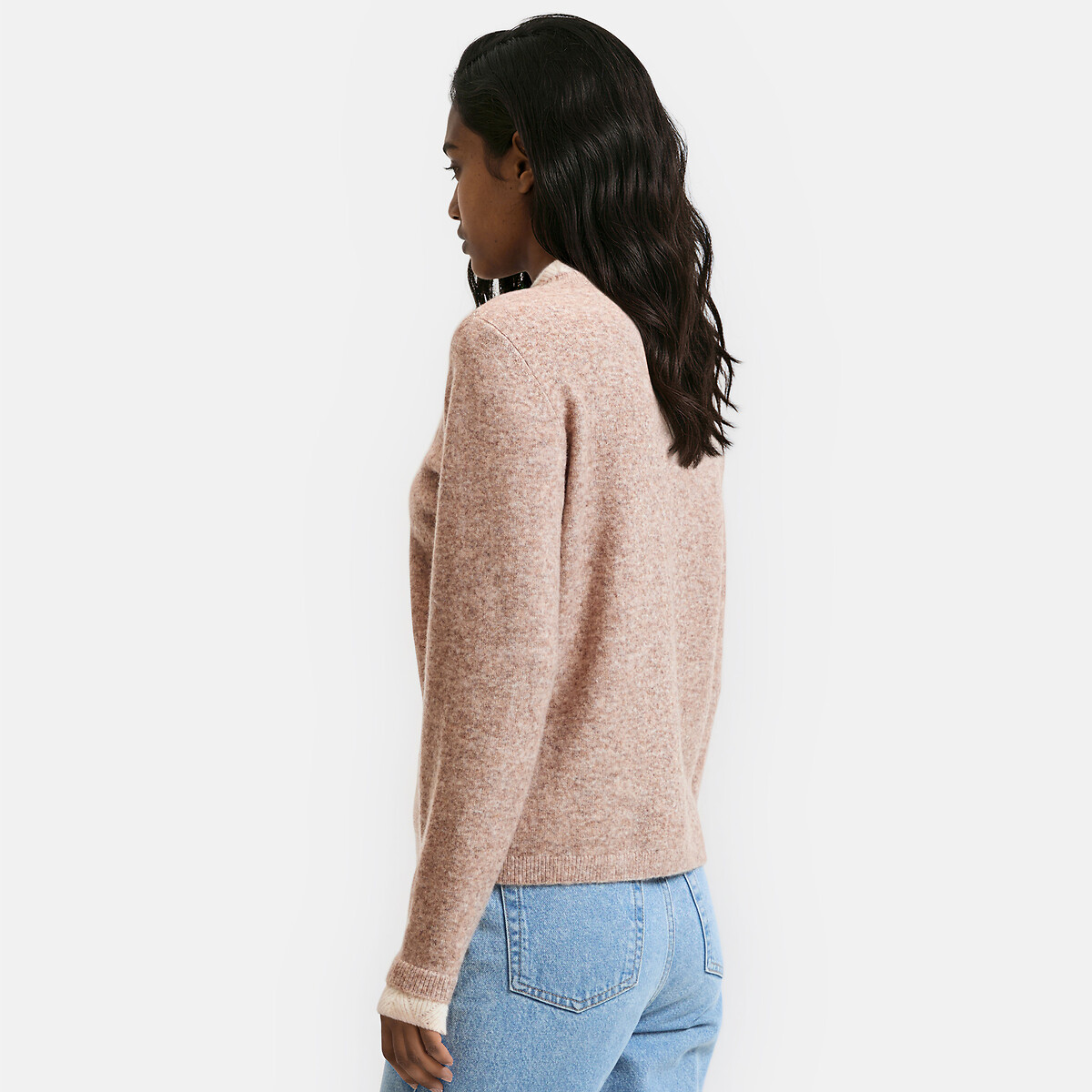 Pull col rond avec détails en maille fantaisie beige, LA REDOUTE COLLECTIONS