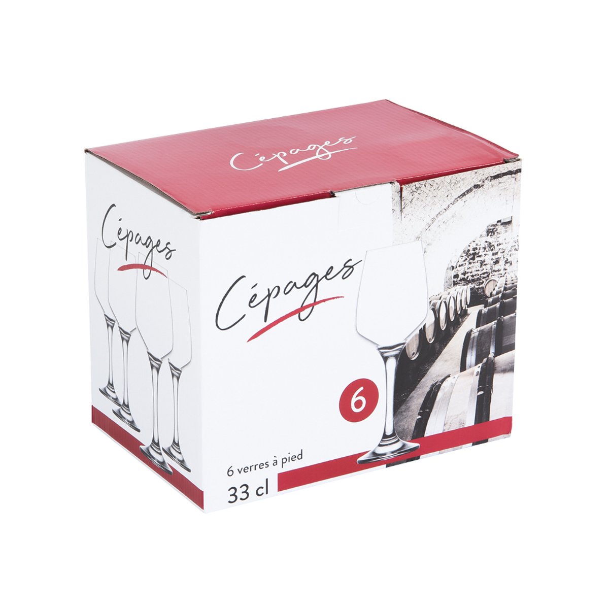 Boîte de 6 verres à pied Cépages 33 cl transparent / cristal, TREND'UP