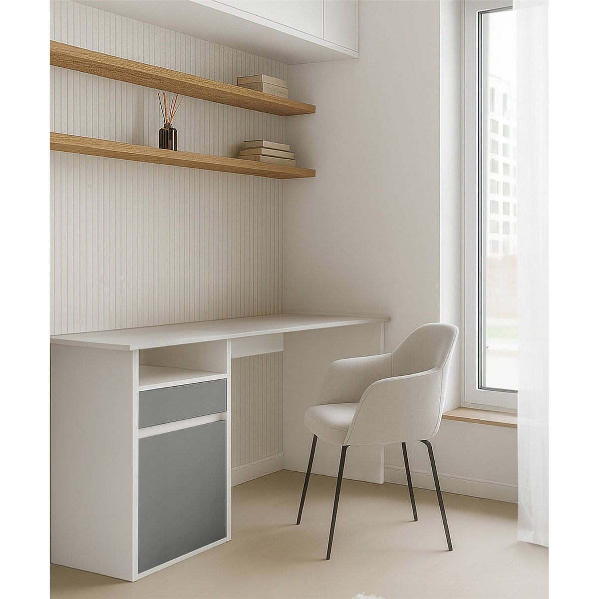 Bureau BILLA en bois avec tiroir et rangement blanc, RECOLLECTION