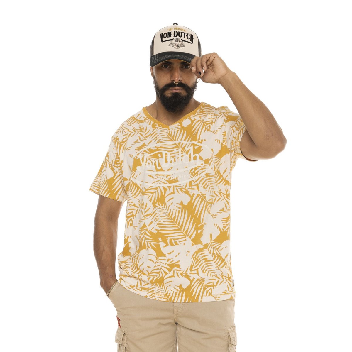 T-shirt en coton Ron jaune/blanc, VON DUTCH
