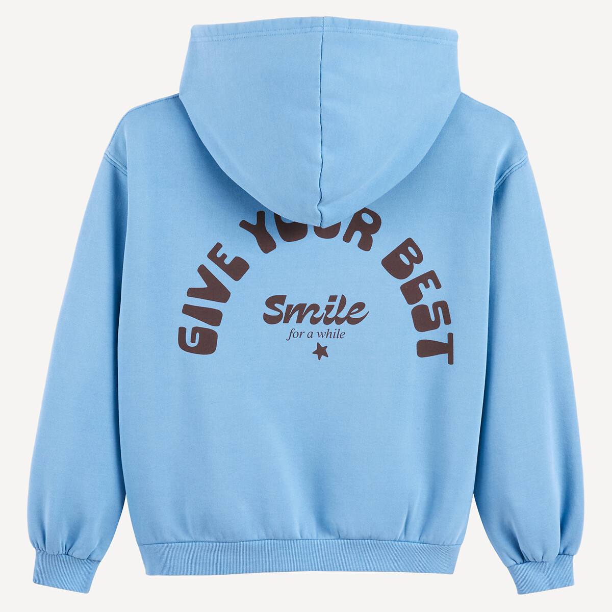 Fleece Hoodie with Slogan On Front and Back sky blue, LA REDOUTE COLLECTIONS