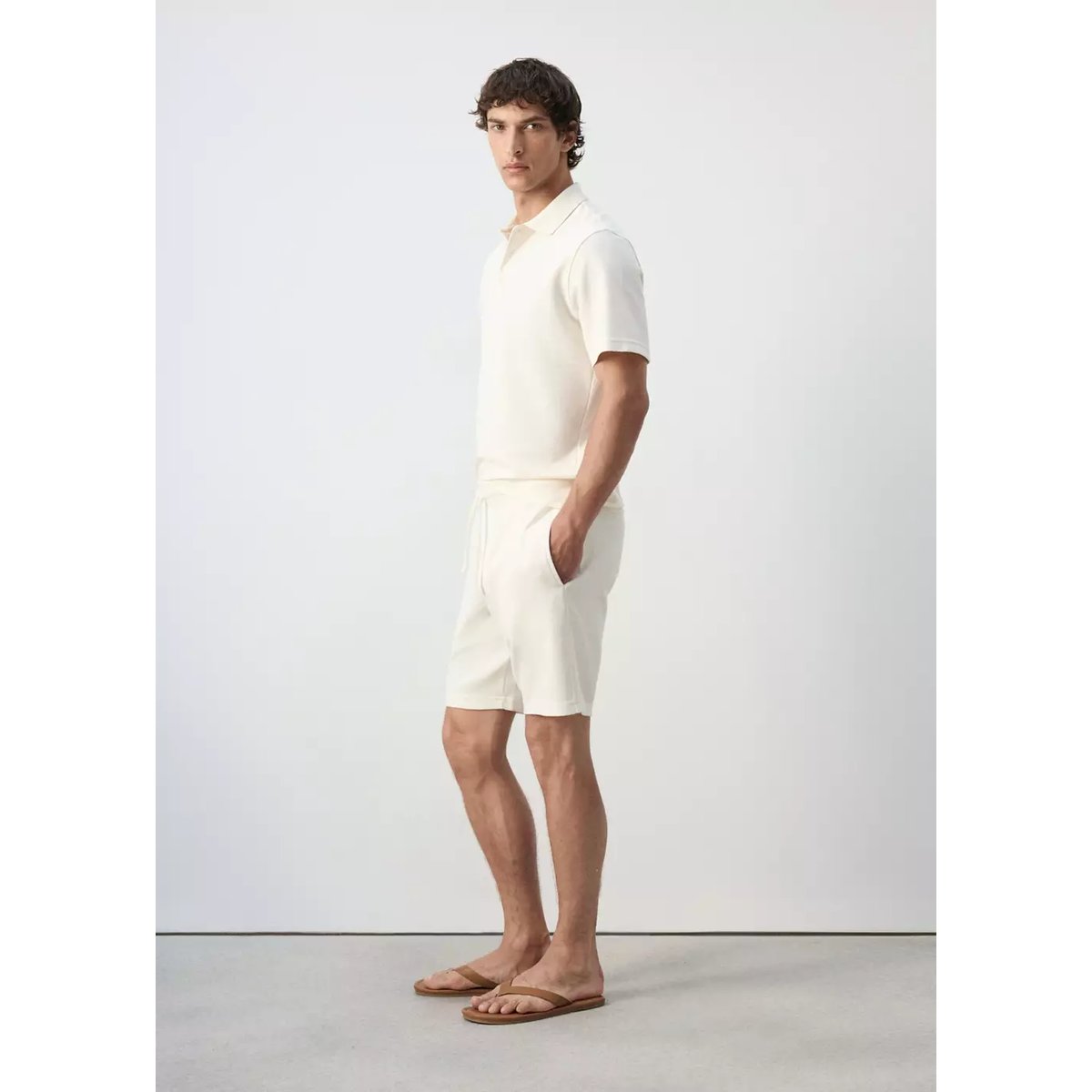 Bermuda en mélange de coton texturé cordon blanc, MANGO MAN