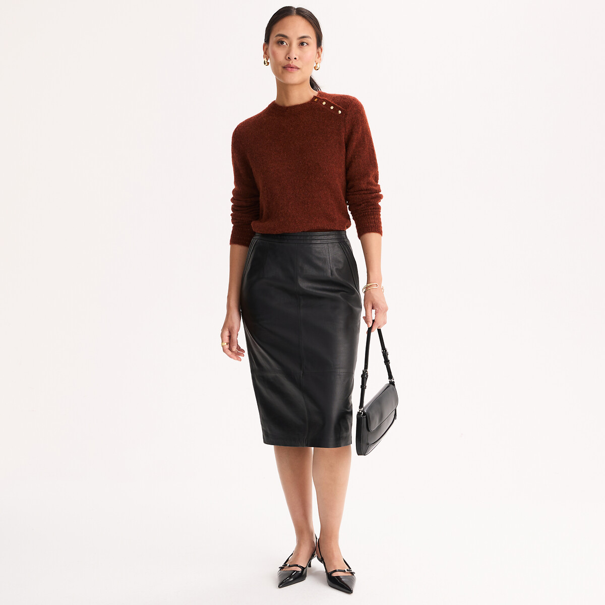 Maglione girocollo maglia pointelle marrone fard, ANNE WEYBURN