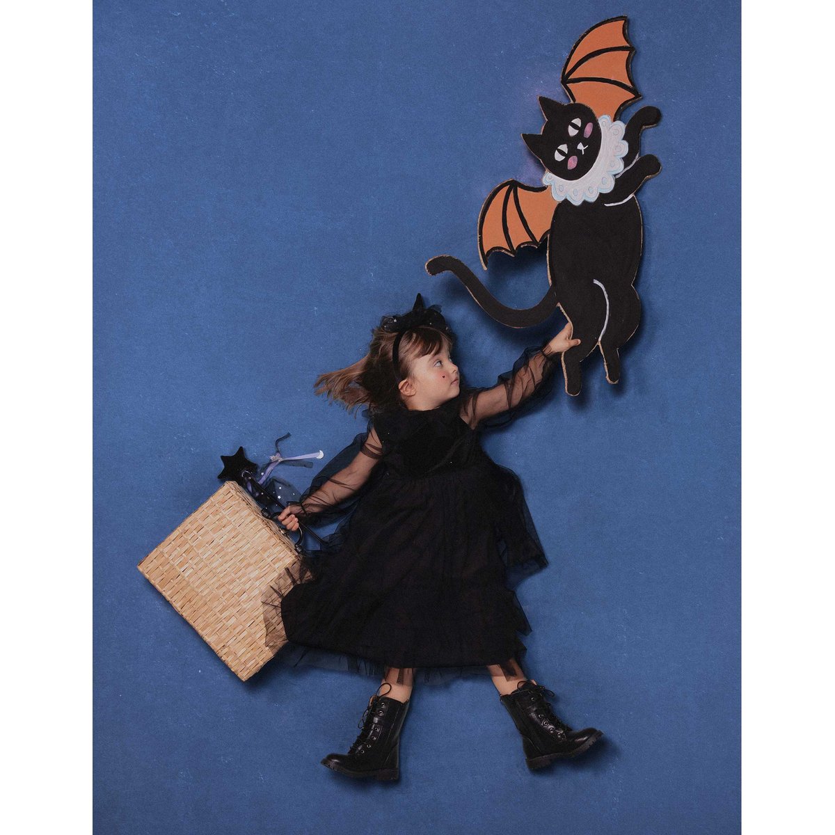 Robe à manches longues en velours et tulle avec volants noir, ZIPPY