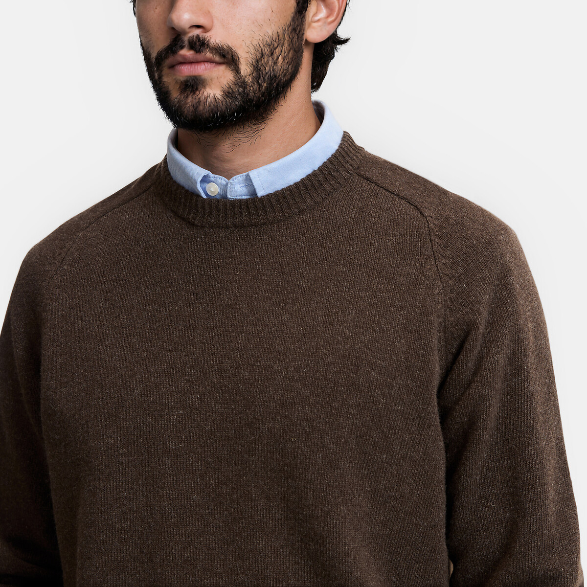 Jersey con cuello redondo de lana de oveja Signature ELIOT marrón jaspeado, LA REDOUTE COLLECTIONS