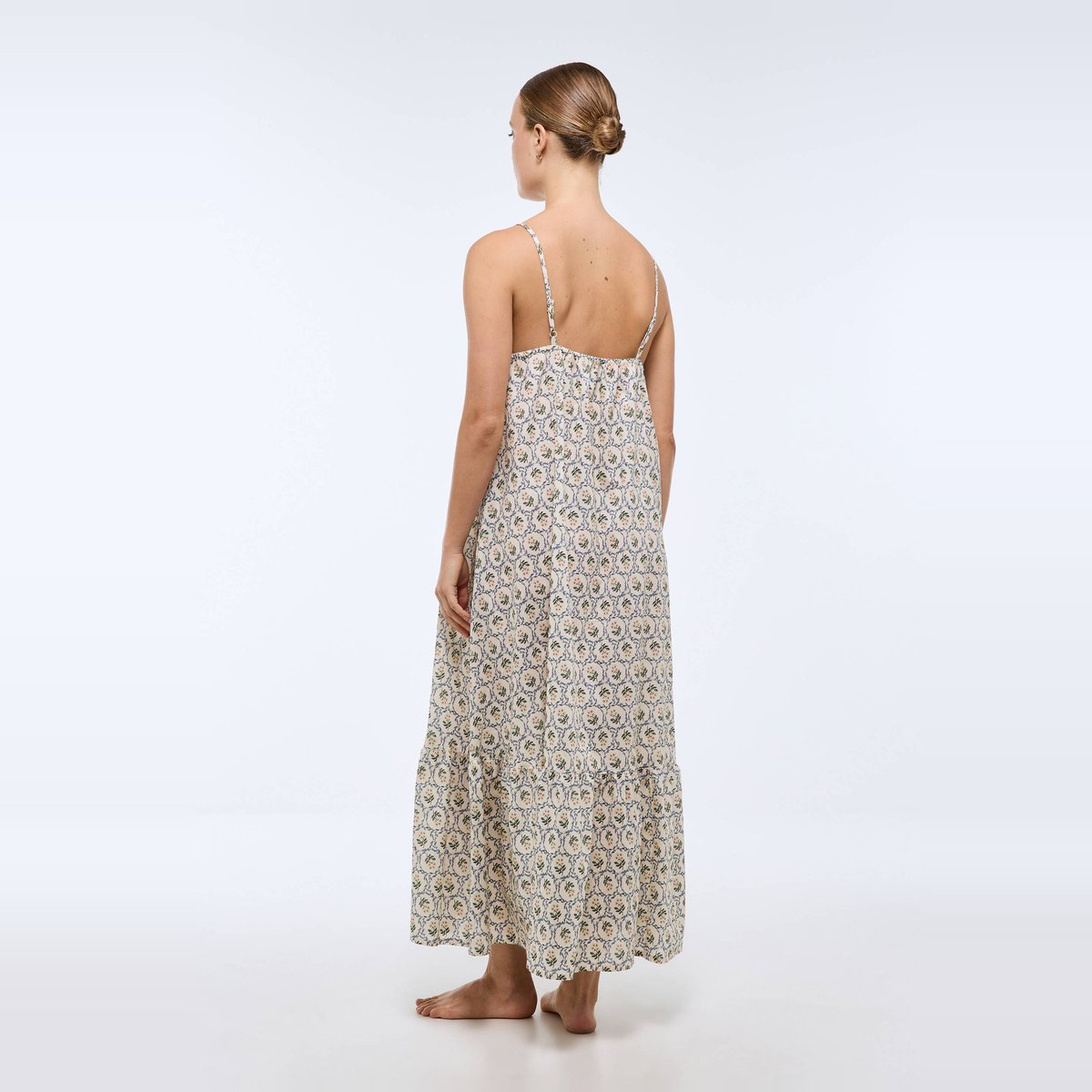 Chemise de nuit longue fines bretelles rayée en coton BIO GOTS butter cream, MONOPRIX