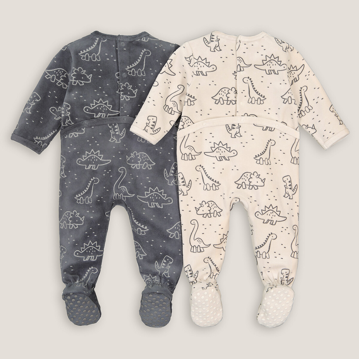 Lot de 2 pyjamas 1 pièce velours imprimé dinosaure assortis, LA REDOUTE COLLECTIONS