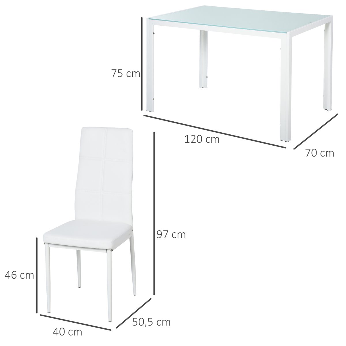 Ensemble de table à manger Métal Blanc blanc, HOMCOM