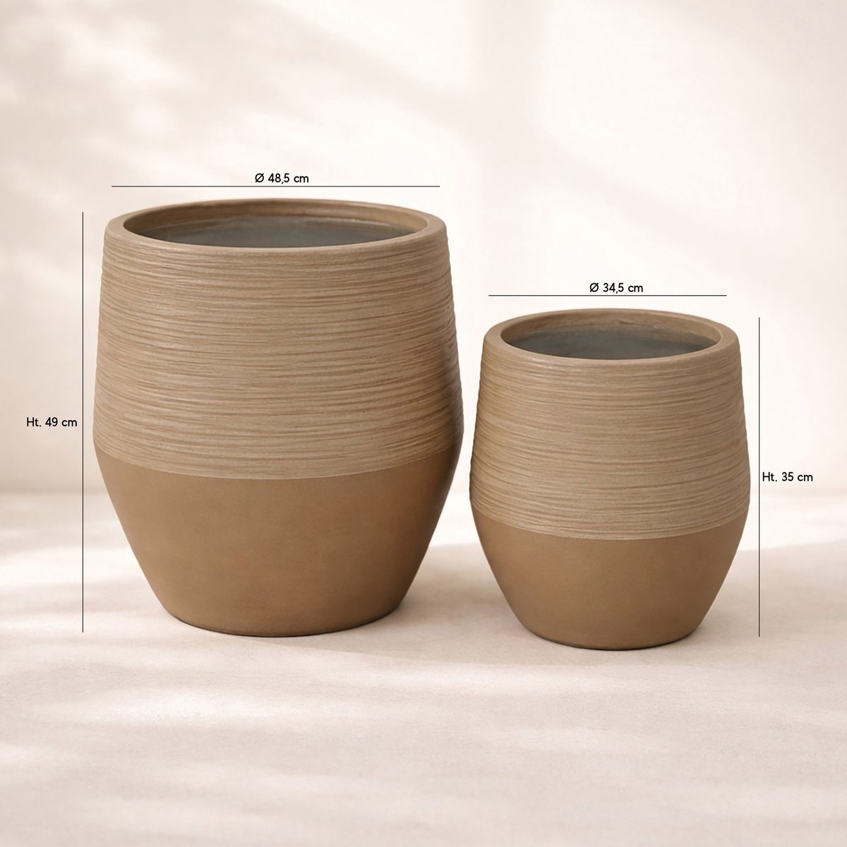 Lot de 2 pots ronds bas en fibre d'argile, COMPORTA couleur terre cuite, NOW'S HOME